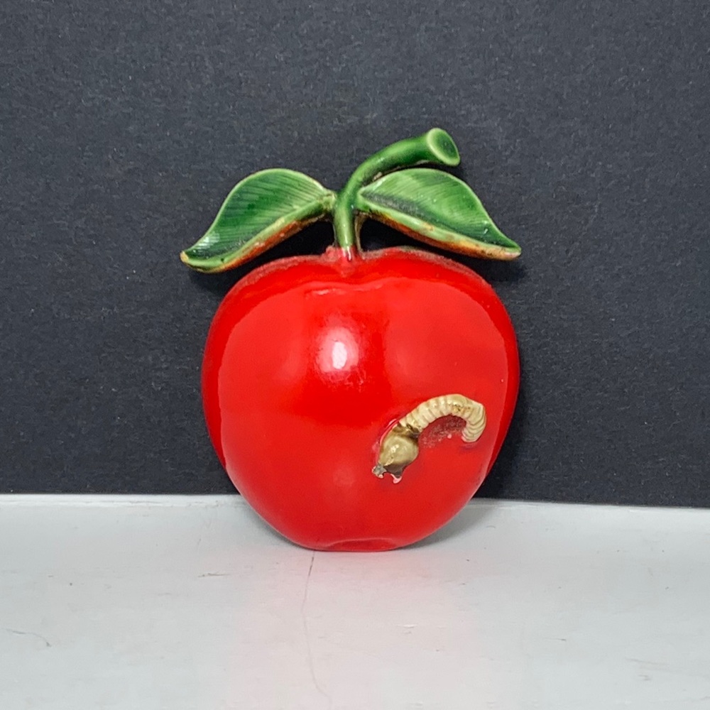 Vintage Red Apple & Worm Brooch Original by Robert